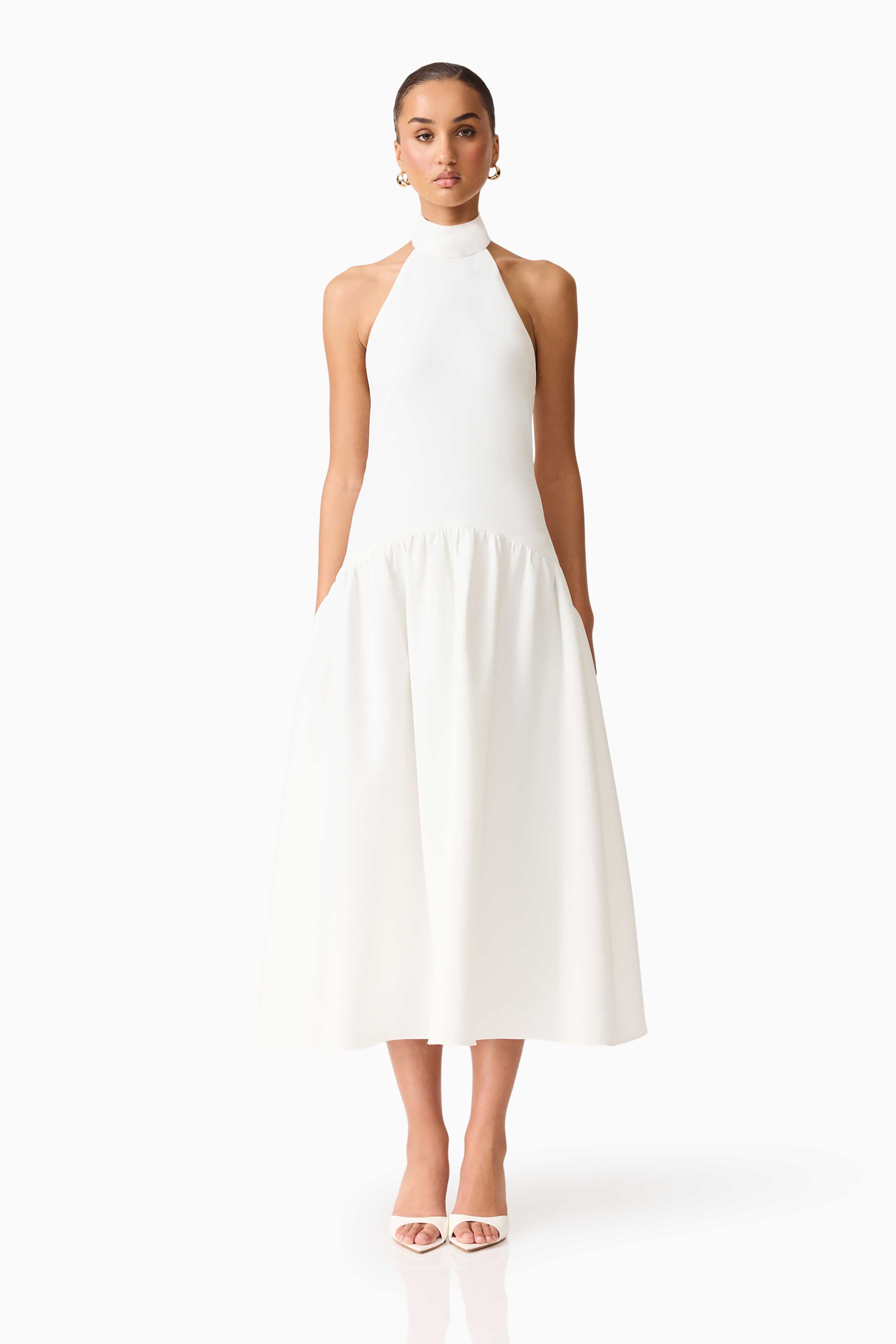 Nolana Halter Midi Dress - White - XXL Nolana Halter Midi Dress - White - XXL