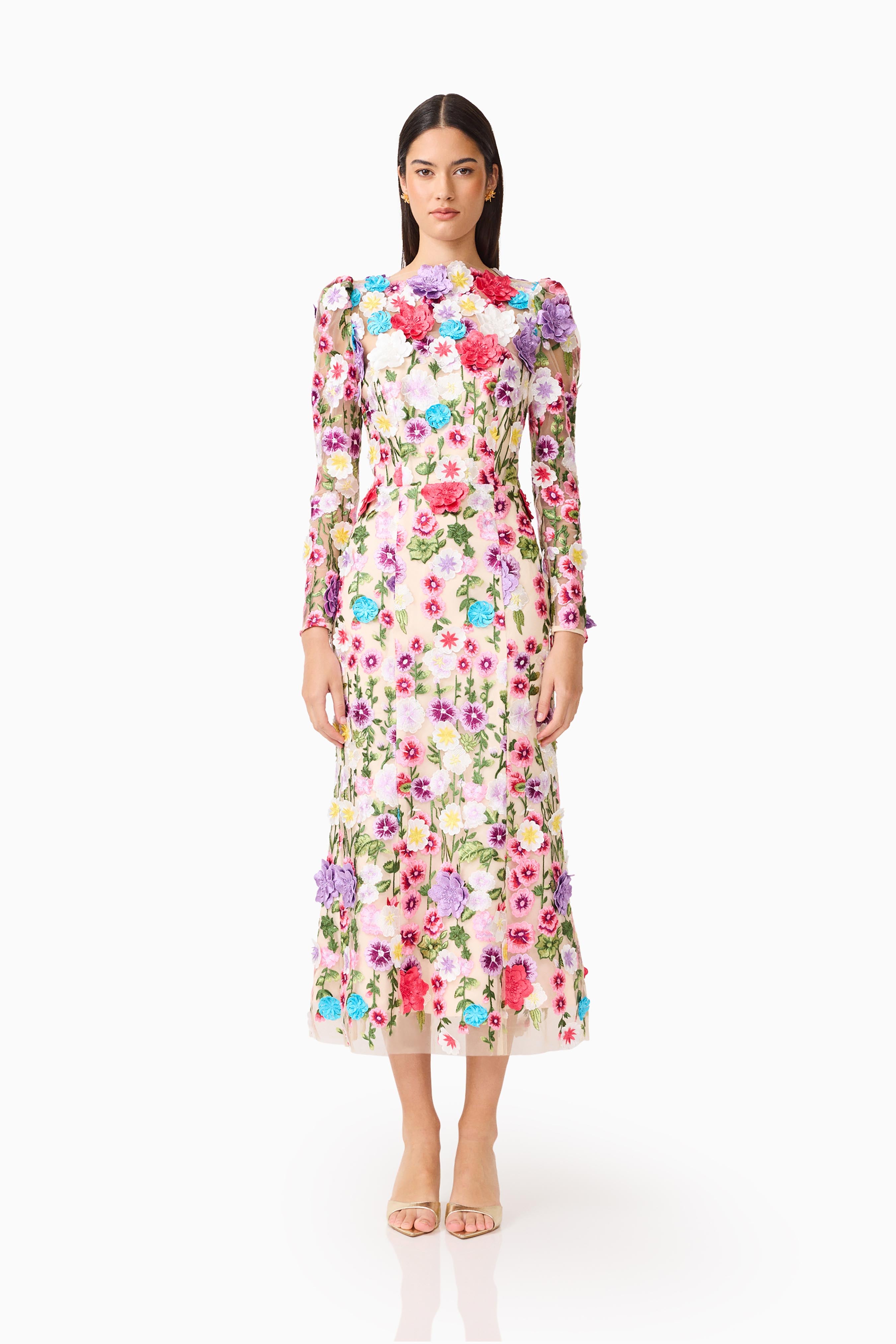 long sleeve rosette dress KissProm