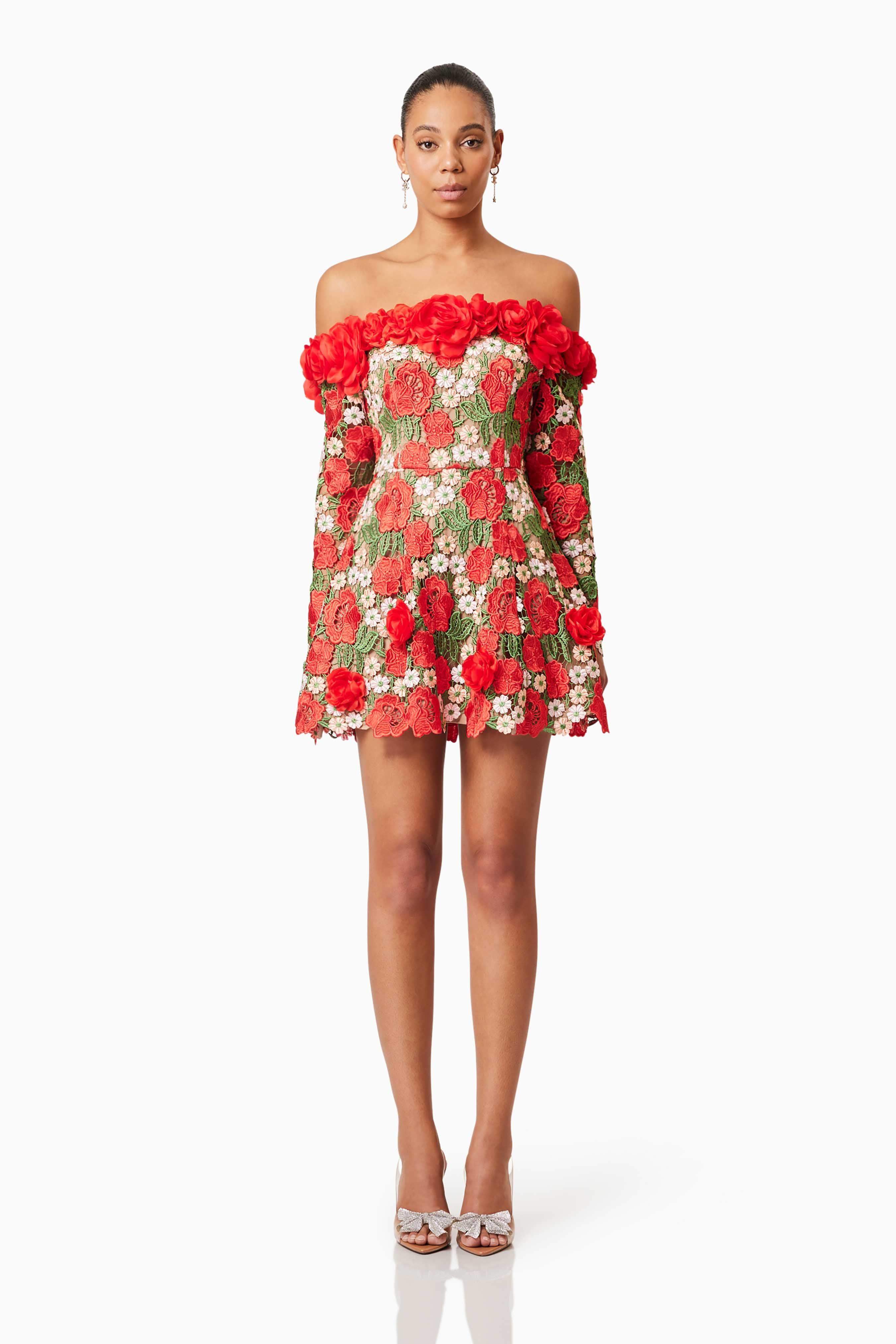 Roselyn Long Sleeve Dress - Red - XXS