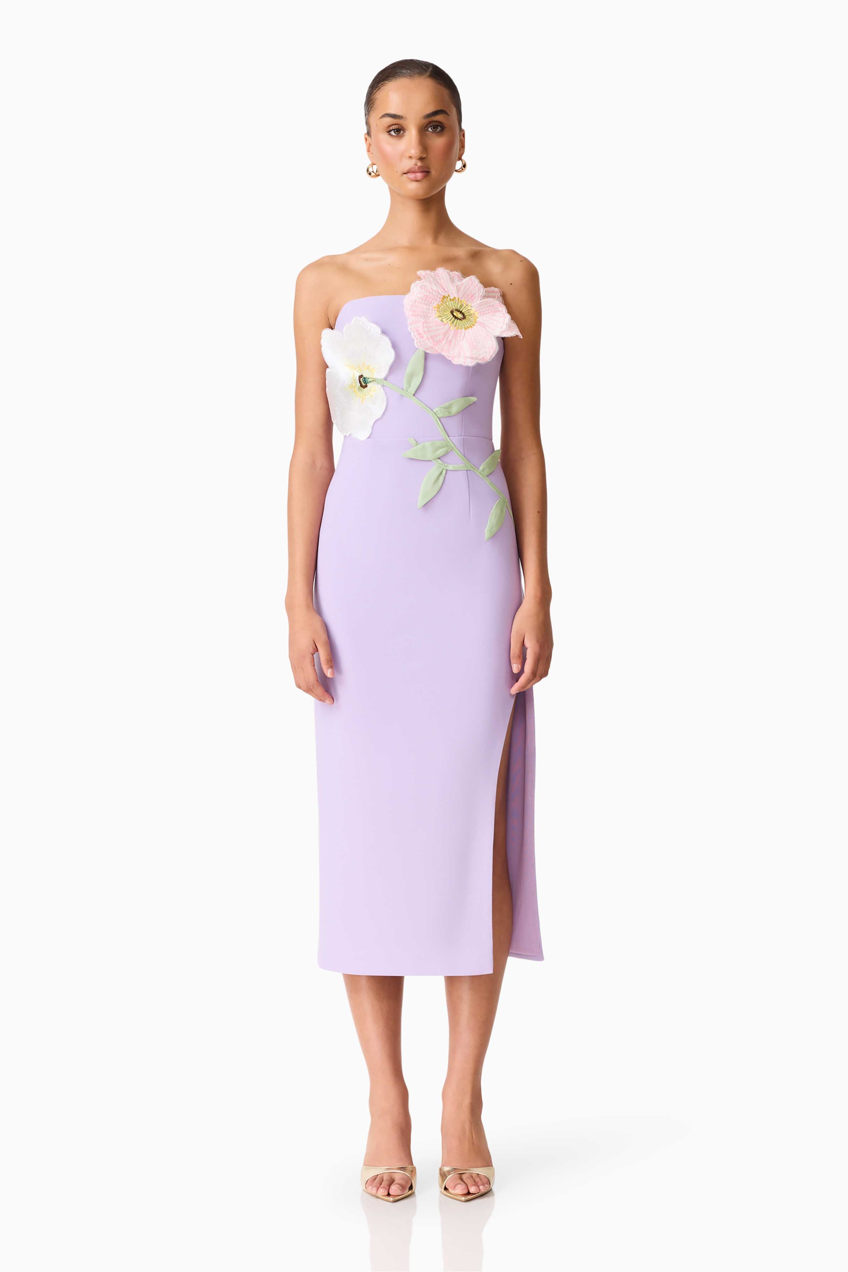 pastel purple dress Hope Strapless Midi in coll:weekend_getaway Floor Length A-line of Talla:42