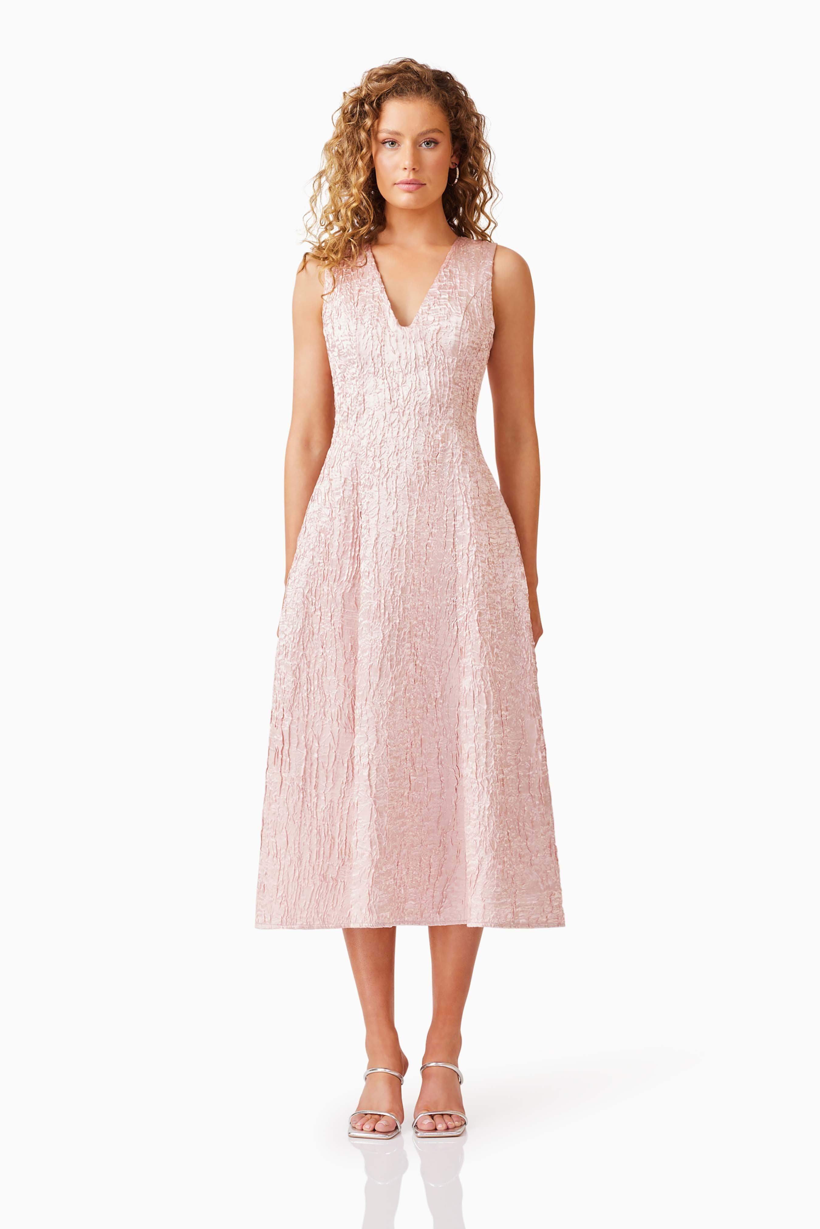 Eponine Pink Layered Flared Hem Midi Dress