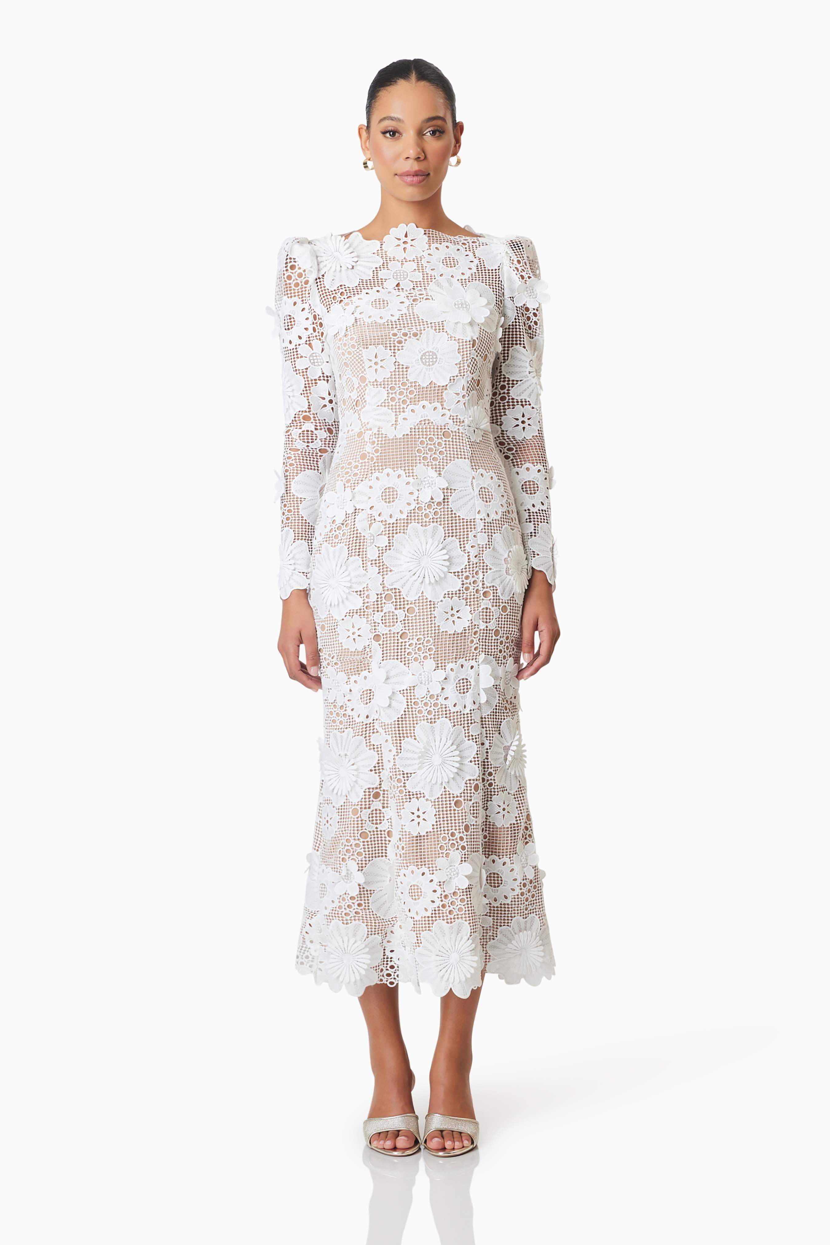Autumn Long Sleeve Midi Dress In White Elliatt Autumn Long Sleeve Midi Dress In White Elliatt