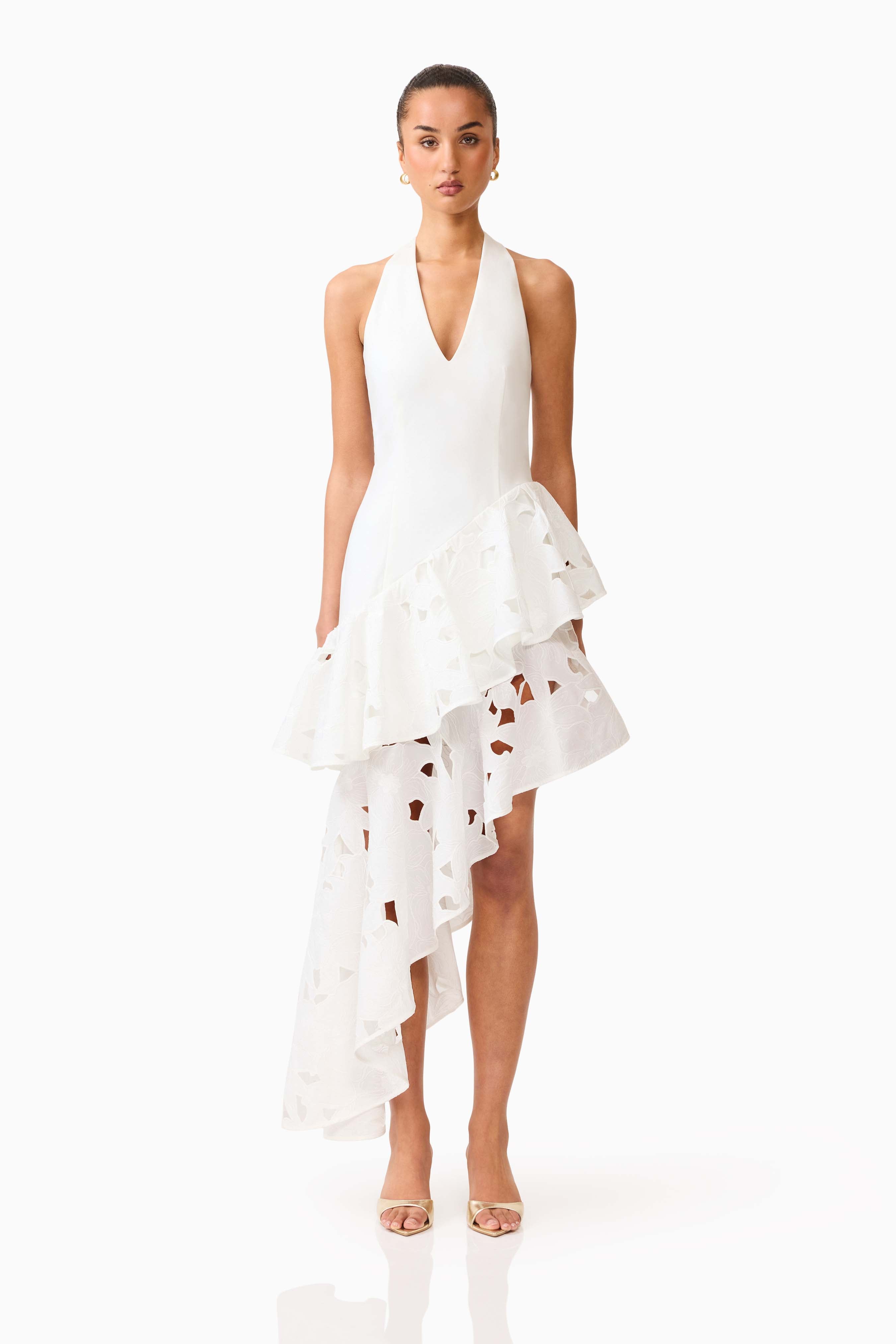 Elizabeth Asymmetrical Gown in White Elliatt Elizabeth Asymmetrical Gown in White Elliatt