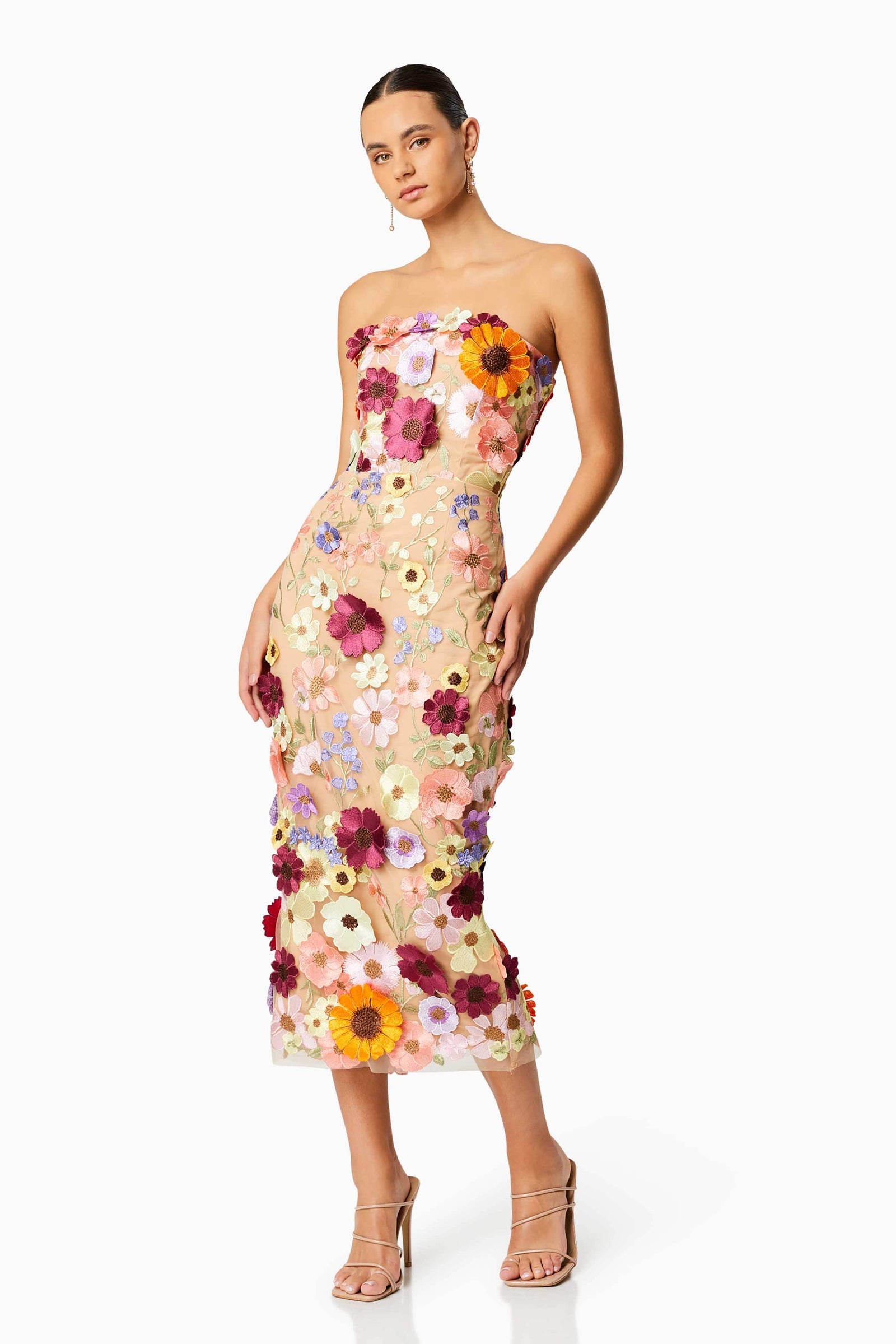 Helena Strapless Midi Dress In Pink  Elliatt