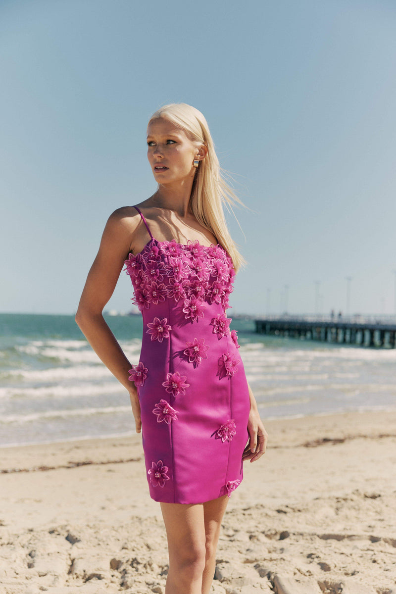 Sutton 3D Floral Mini Dress - Purple - XL