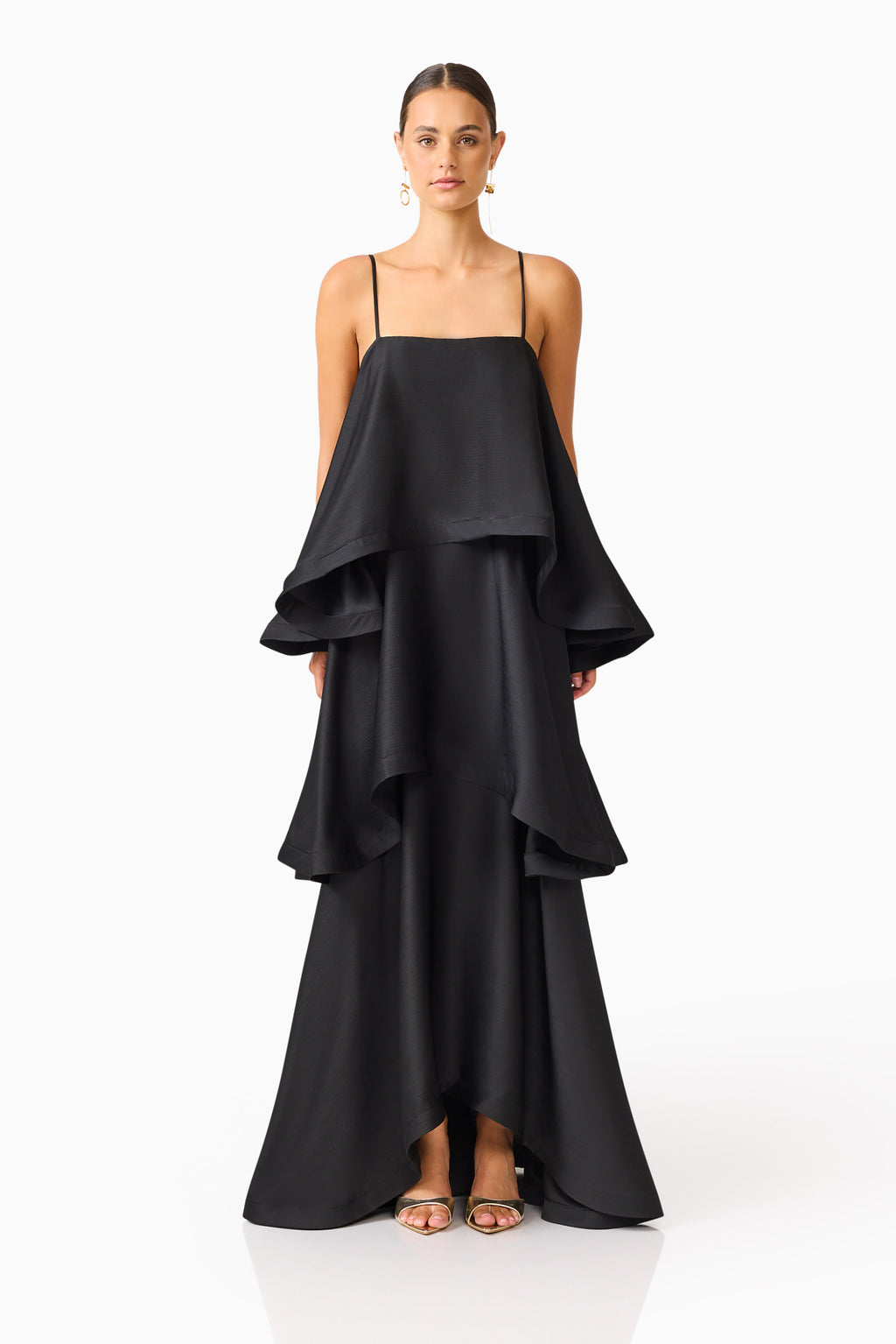 Tilly Tiered Maxi Dress in Black  Elliatt