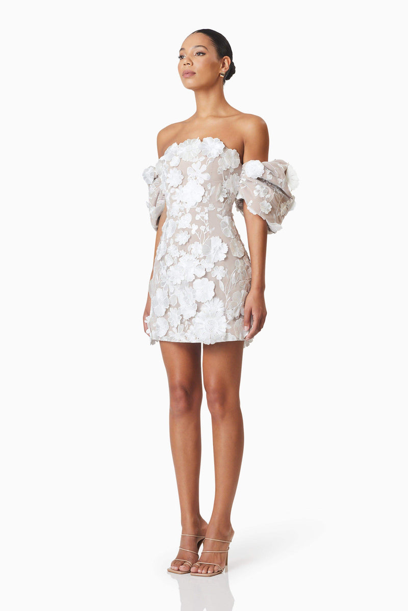 Perry Floral Embellished Mini Dress in White – Elliatt