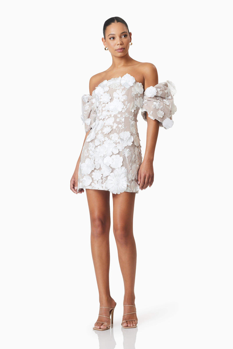 Perry Floral Embellished Mini Dress - White - S
