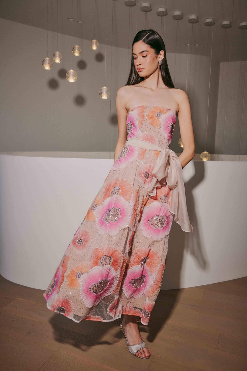 Brittany A-Line Midi Dress in Pink | Waist Tie Detailing Elliatt Brittany A-Line Midi Dress in Pink | Waist Tie Detailing Elliatt