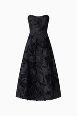 Brunette model wearing Asher Sweetheart Midi Dress in Black ghost shot