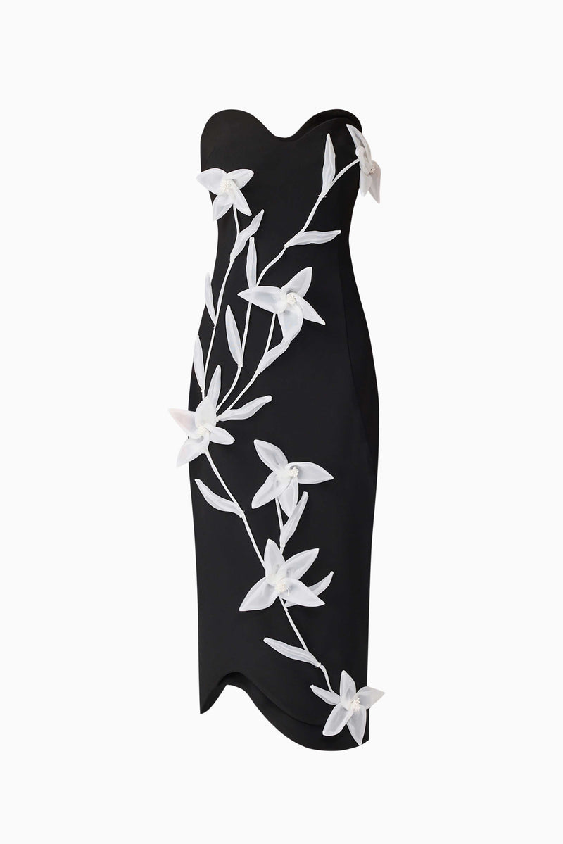 Ilaria Sweetheart Midi Dress in Black | Features 3D Florals Elliatt Ilaria Sweetheart Midi Dress in Black | Features 3D Florals Elliatt