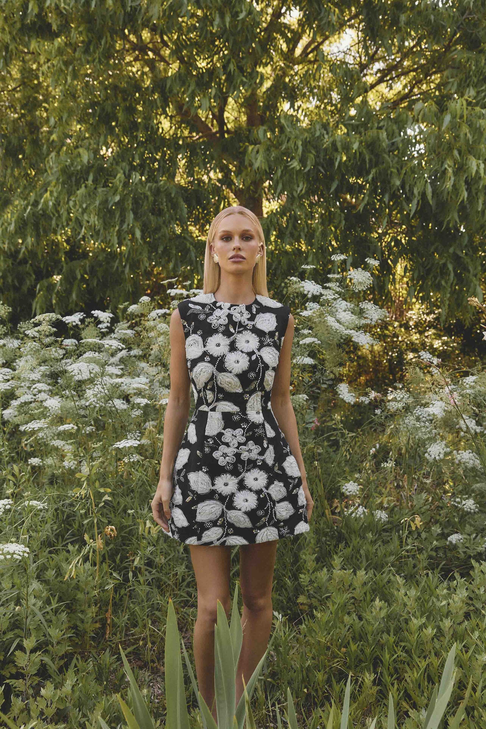 knee length dresses for ladies Josie Black and White Floral Dress *S-3XL*