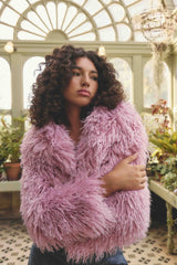 Trisha Faux Fur Cropped Jacket in Pink