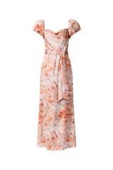 Piper Puff Sleeve Maxi Dress in Orange Floral ghost Shot