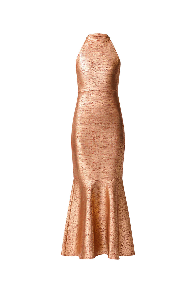 Rhian Halter Gown in Orange ghost Shot