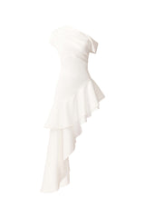 Livia Asymmetrical Gown in White ghost shot