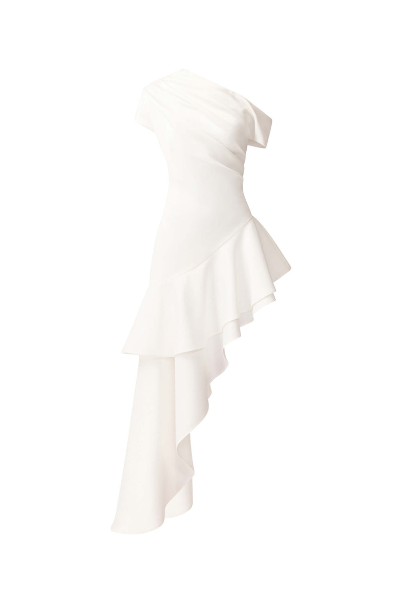 Livia Asymmetrical Gown in White ghost shot