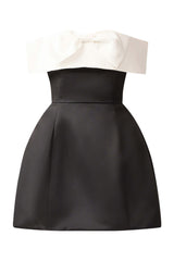 Sorrel Off the Shoulder Mini Dress in Black & White ghost shot