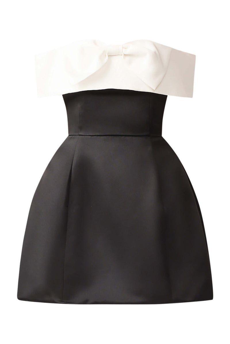 Sorrel Off the Shoulder Mini Dress in Black & White ghost shot