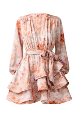 Piper Long Sleeve Mini Dress in Orange Floral ghost Shot