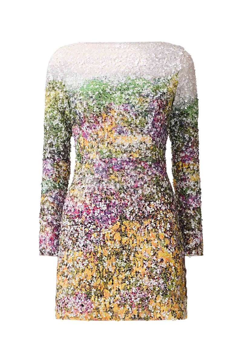 Arden Long Sleeve Mini Dress in Multi Ombre | Printed Sequin Fabrication Elliatt Arden Long Sleeve Mini Dress in Multi Ombre | Printed Sequin Fabrication Elliatt