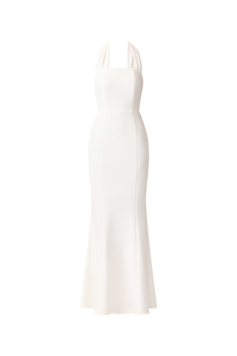 Mira Halter Gown in White ghost shot 