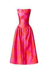 Eloise A-Line Midi Dress in Pink & Red ghost shot