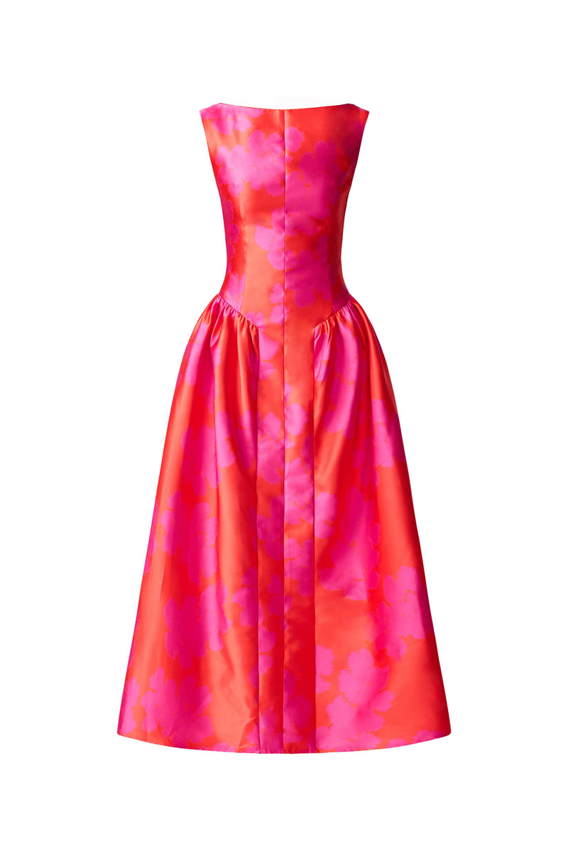 Eloise A-Line Midi Dress in Pink & Red | Cap Sleeve Detailing Elliatt Eloise A-Line Midi Dress in Pink & Red | Cap Sleeve Detailing Elliatt