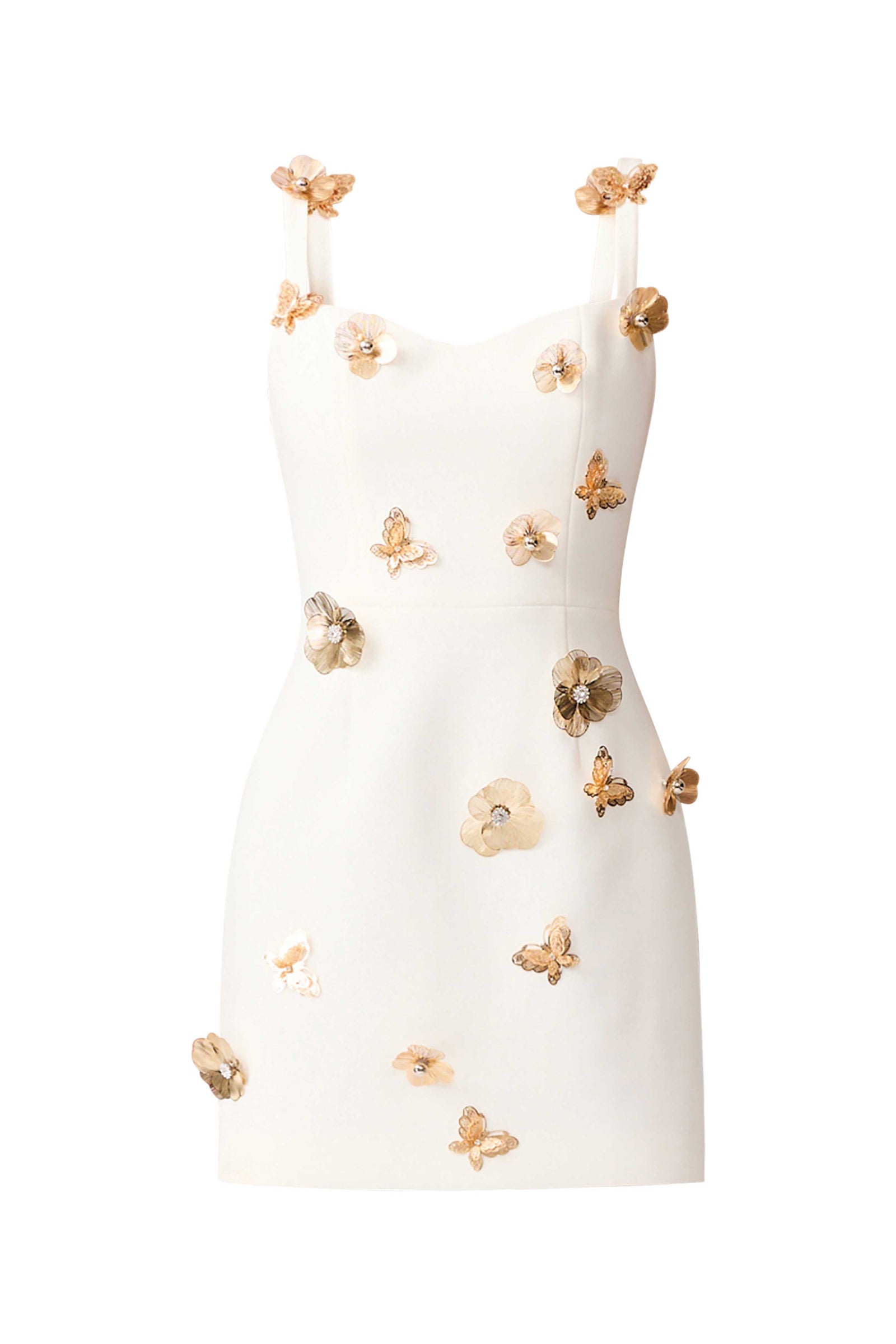 Mira Sweetheart Mini Dress in White  Floral & Butterfly Applique  Elliatt