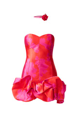 Eloise Strapless Mini Dress in Pink & Red ghost shot