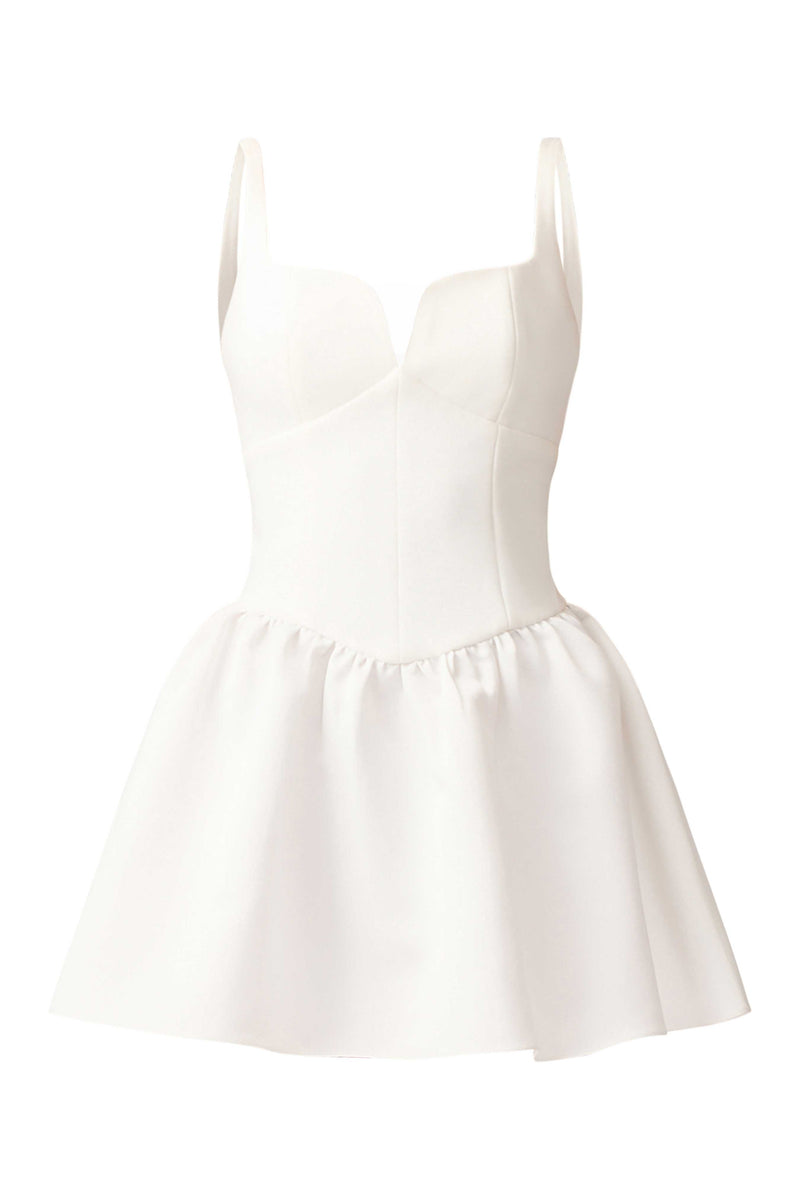 Hester A-Line Mini Dress in White | Crepe & Satin Finish Elliatt Hester A-Line Mini Dress in White | Crepe & Satin Finish Elliatt