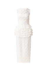 Athena Lace Midi Dress in White ghost shot 
