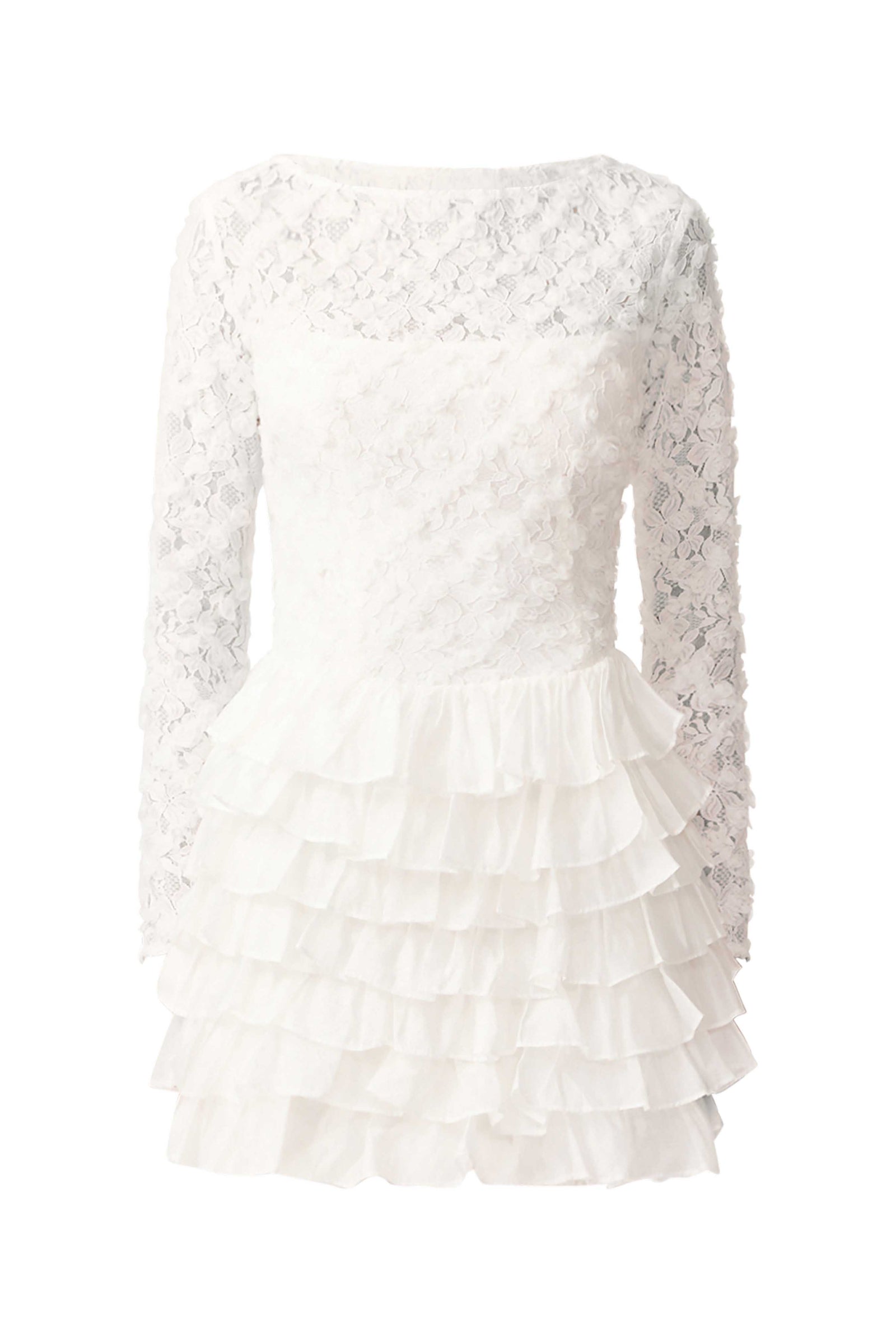 Athena Long Sleeve Lace Mini Dress in White | Frill Detailing Elliatt Athena Long Sleeve Lace Mini Dress in White | Frill Detailing Elliatt