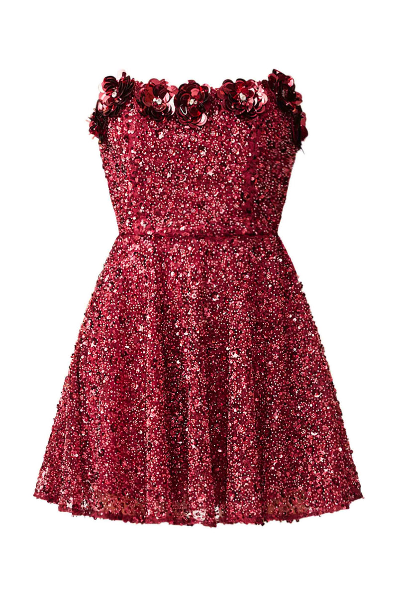 Carmen A-Line Mini Dress in Red ghost shot