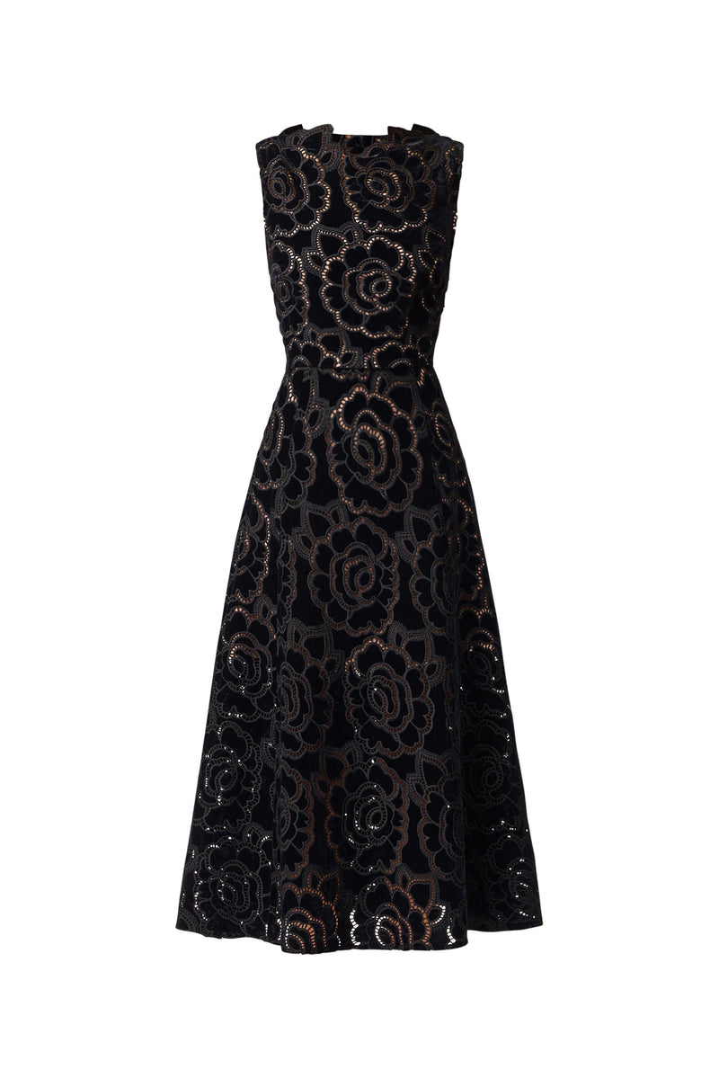 Eris Fit & Flare Midi Dress in Black ghost shot