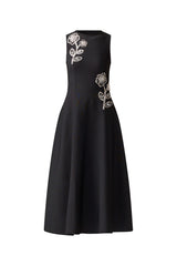 Soleil A-Line Midi Dress in Black ghost Shot