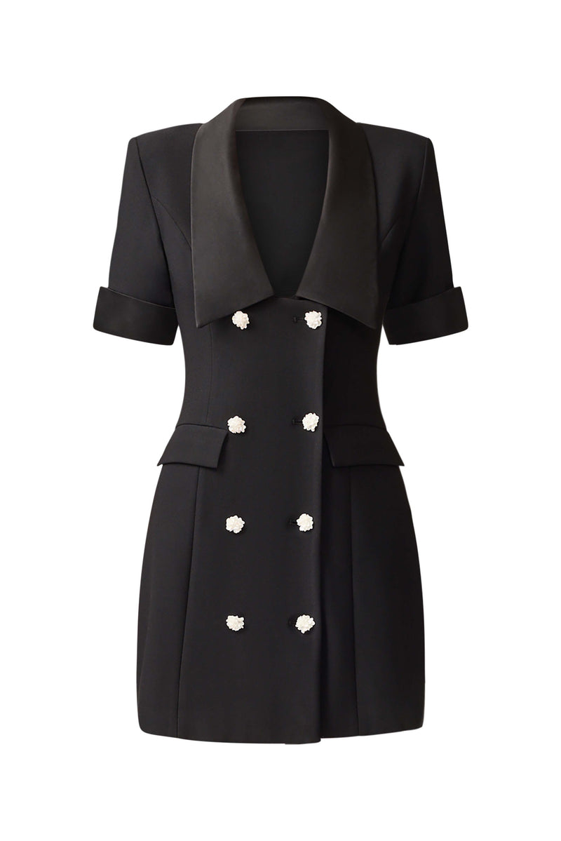 short sleeve blazer dress Elegant Double-breasted Short Sleeve Blazer Dress