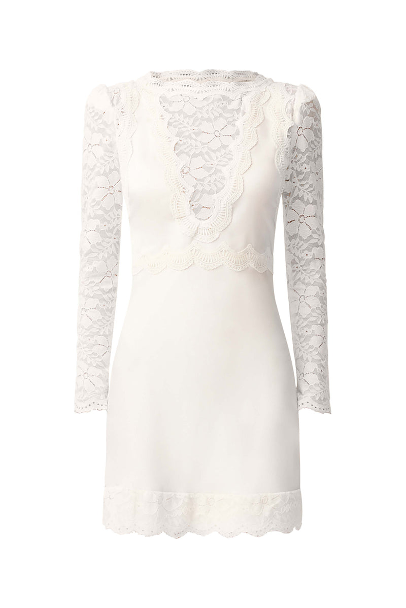 Margot Long Sleeve Mini Dress in White | Lace Detail Elliatt Margot Long Sleeve Mini Dress in White | Lace Detail Elliatt