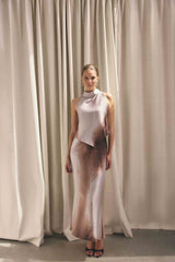 Brunette model wearing  Orielle Top & Skirt Set in Brown campaign shot