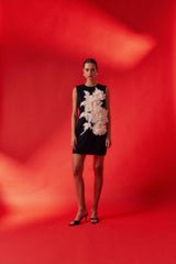 Zahara Shift Mini Dress in Black campaign shot