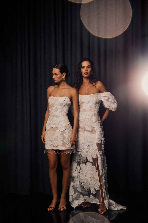 Roxana Strapless Mini Dress in White campaign shot 
