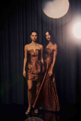 Sapphira Strapless Mini Dress in Orange campaign shot