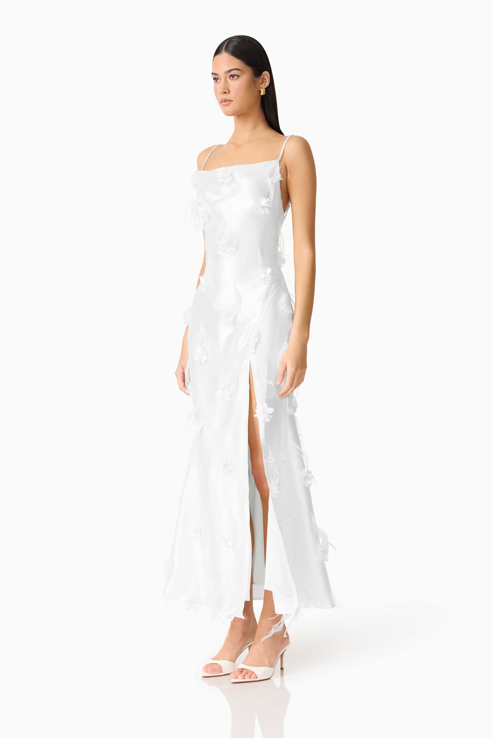 Lunaria Satin Maxi Dress In White – Elliatt