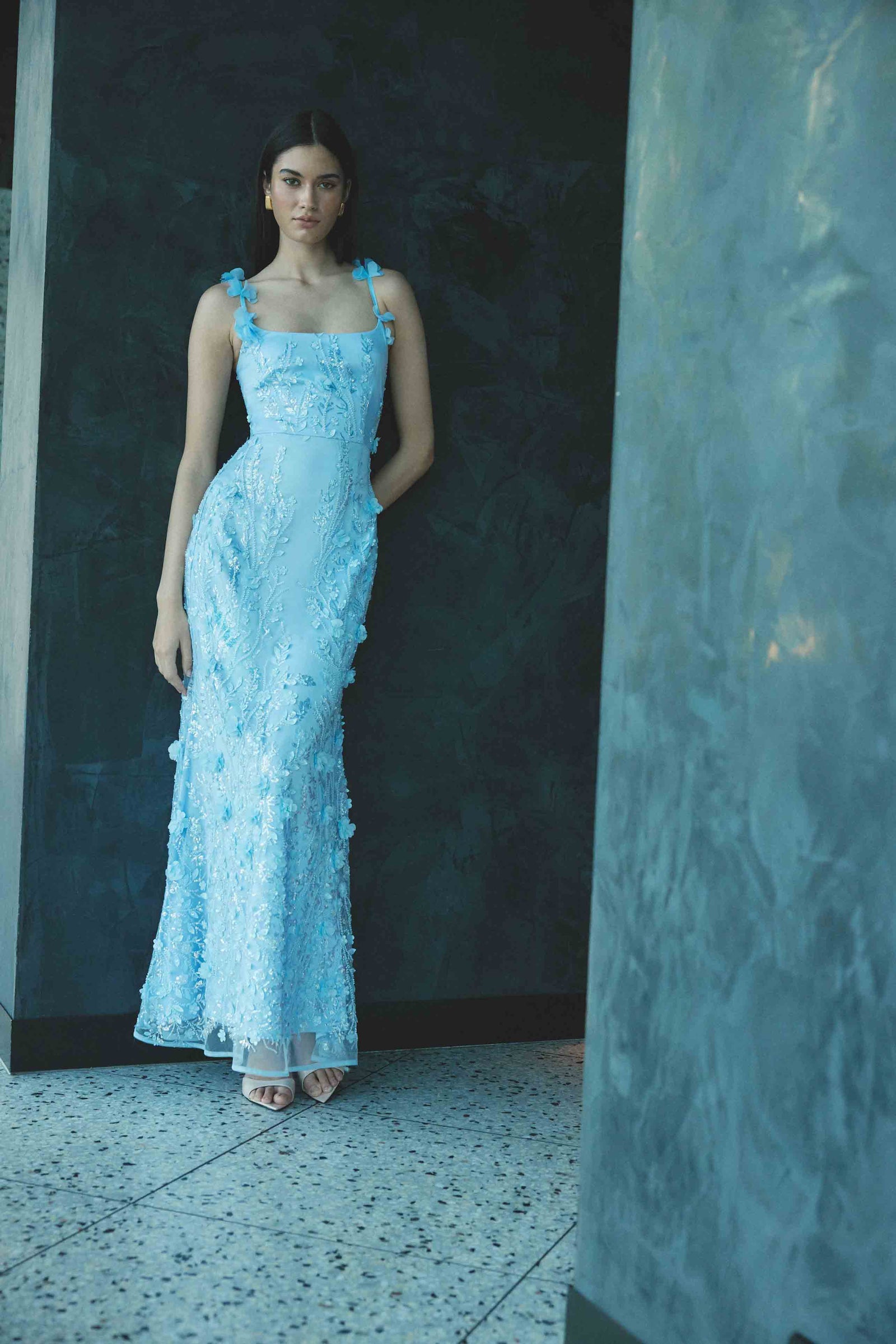 elliatt blue lace dress Rina Embellished Gown - - XXL Unique Vintage Black Trim