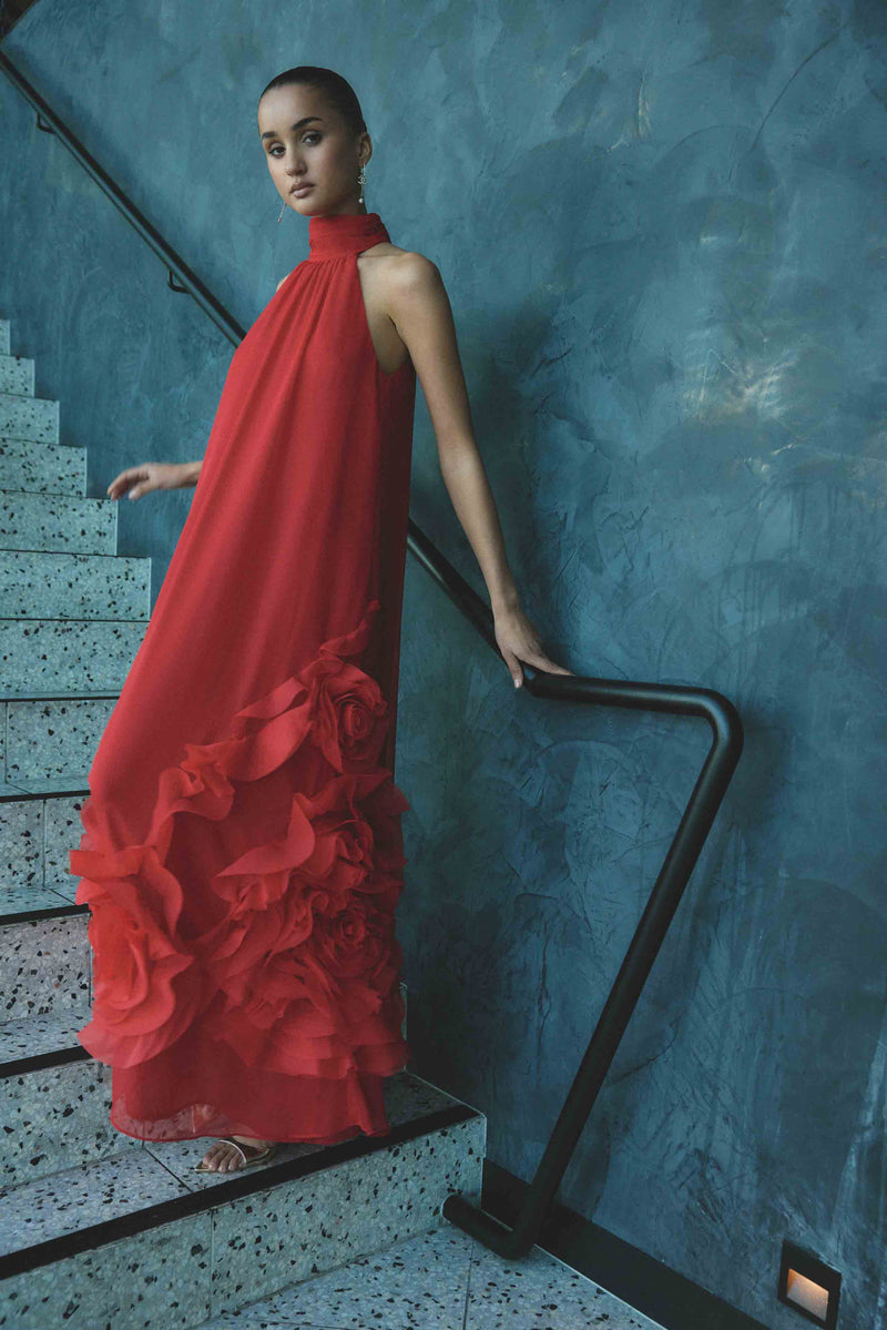 Evelin Halter Gown in Red | Frill Detailing Elliatt Evelin Halter Gown in Red | Frill Detailing Elliatt