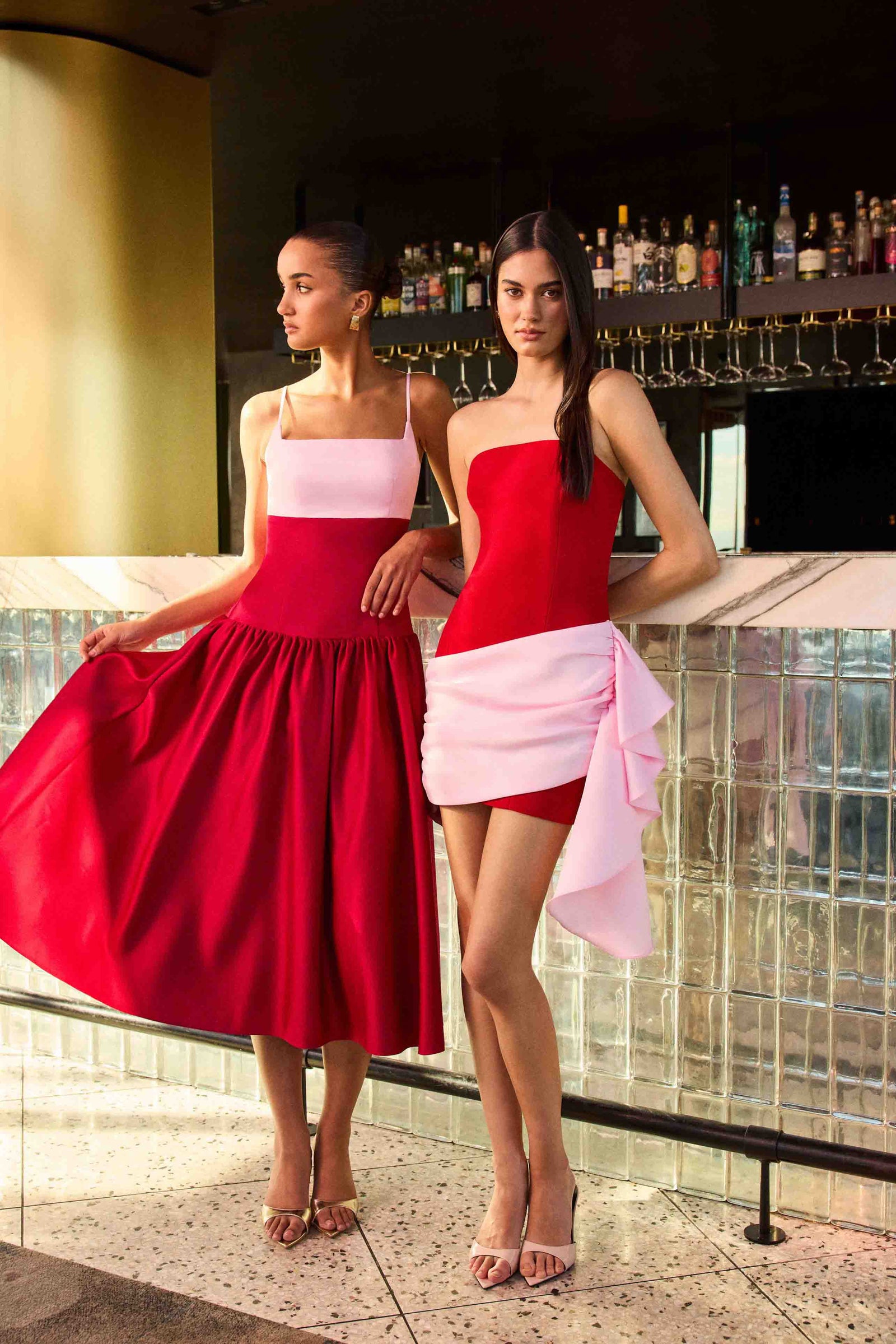 pink and red dress Roselyn & Floral Maxi Womens Petal Pink and Red Scalloped Midi