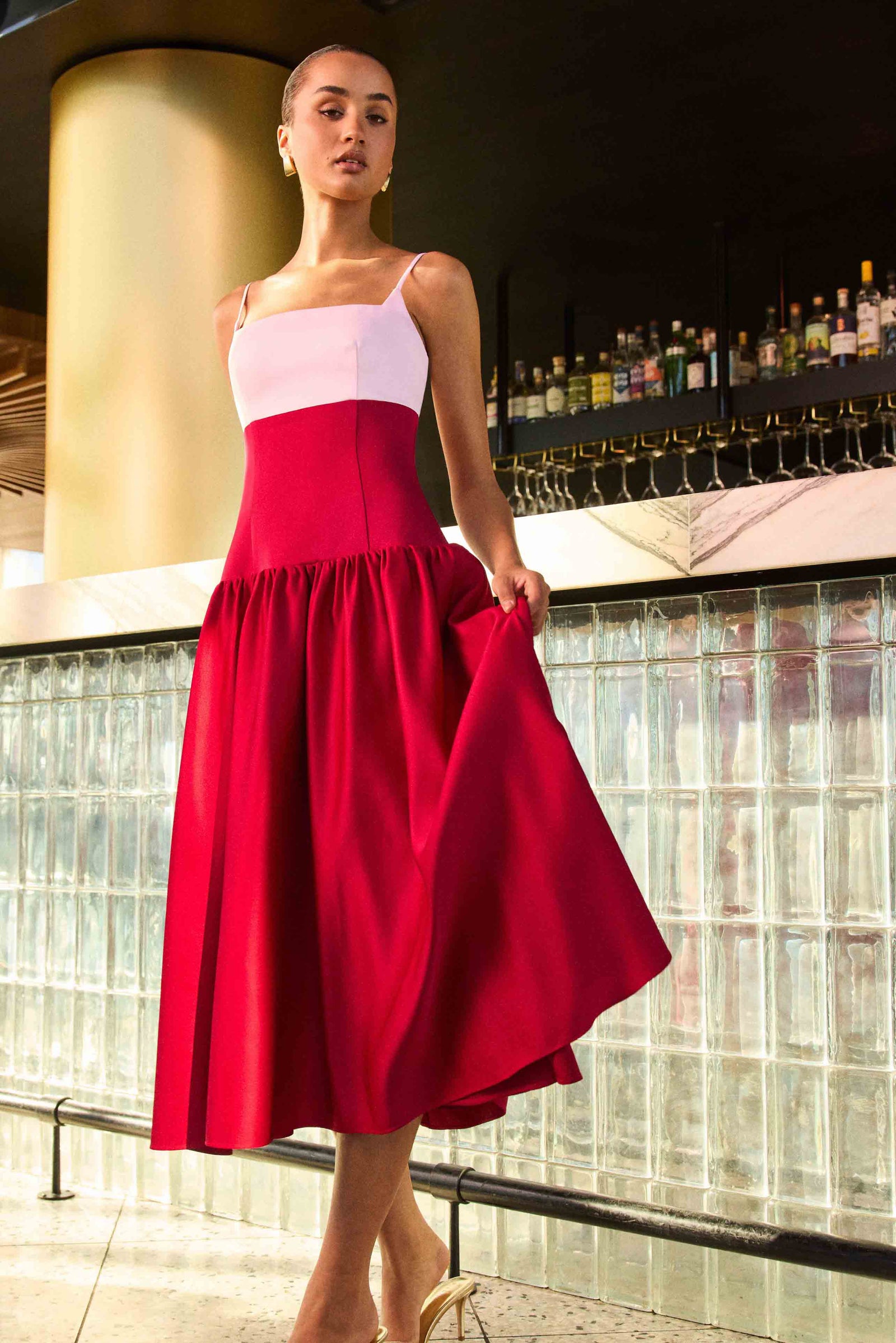 June A-Line Gown in Pink & Red