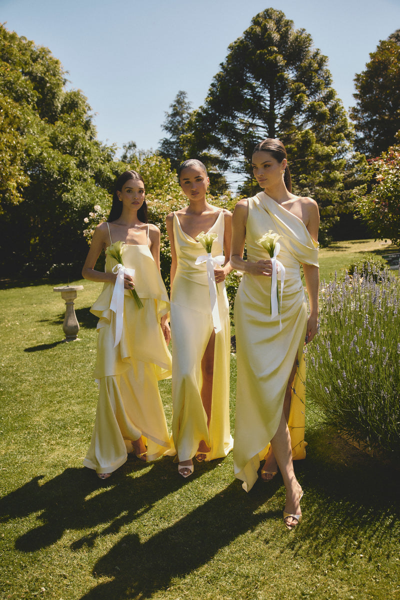 Clementine Cowl Neck Gown in Butter Yellow | Elegant Bridesmaid Dress Elliatt Clementine Cowl Neck Gown in Butter Yellow | Elegant Bridesmaid Dress Elliatt