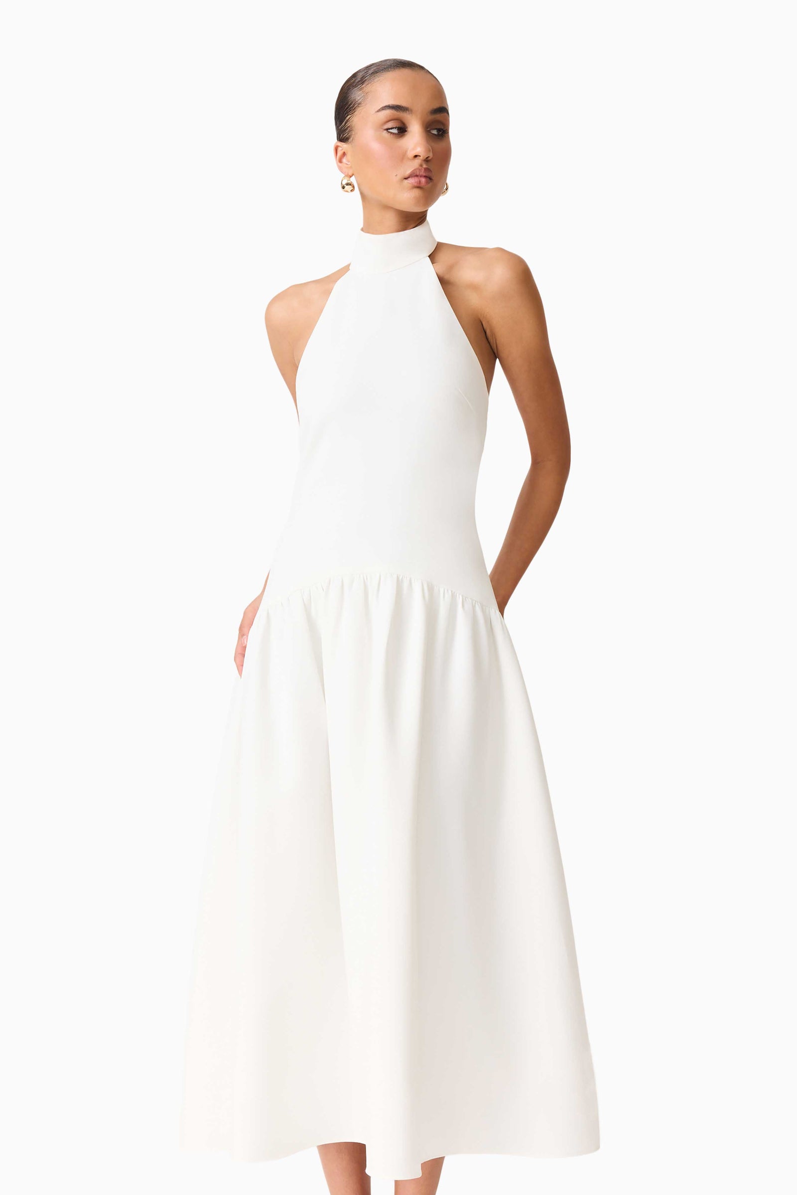 white halter neck midi dress FRANCA effortless feel thats perfect for dinners Tank Halter Midi Dress -