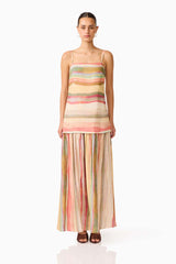 CURAAE Zala Maxi Dress in Striped Multi with a drop waist front shot